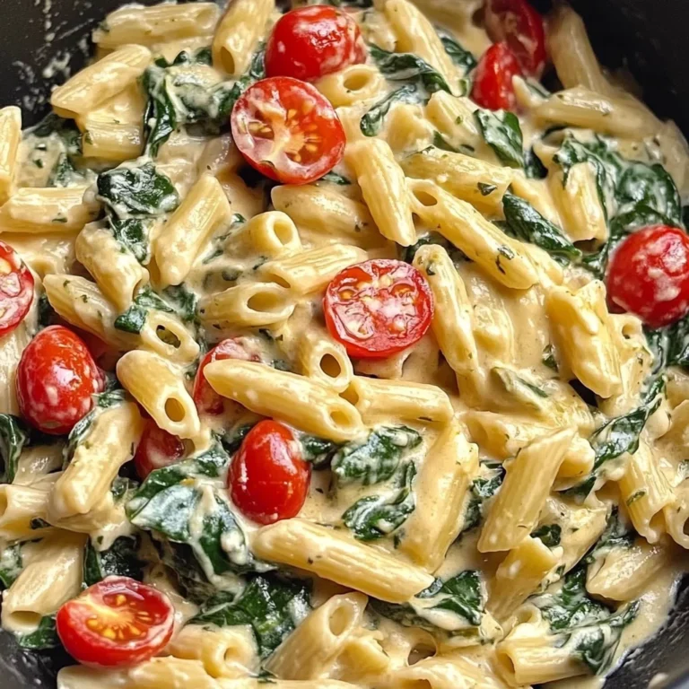 Nudeln mit Schmelzkäse und Spinat