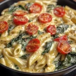 Nudeln mit Schmelzkäse und Spinat