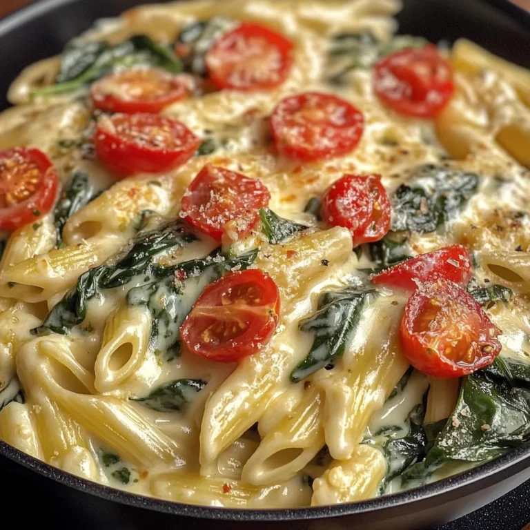 Nudeln mit Schmelzkäse und Spinat