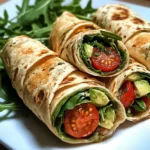 Vegetarische Wrap-Röllchen mit Rucola und Tomaten