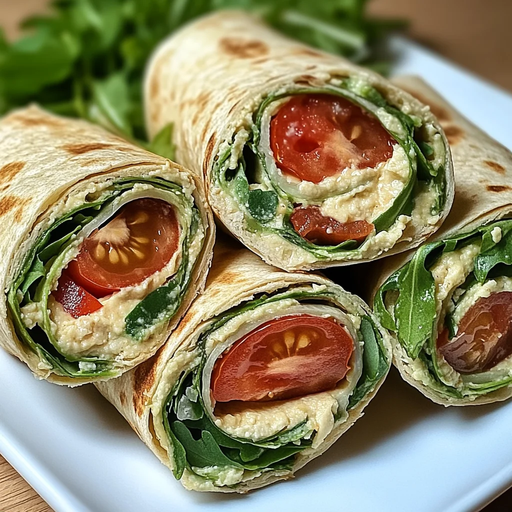 Vegetarische Wrap-Röllchen mit Rucola und Tomaten